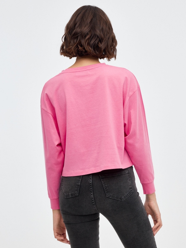 Moto Club crop top pink middle back view