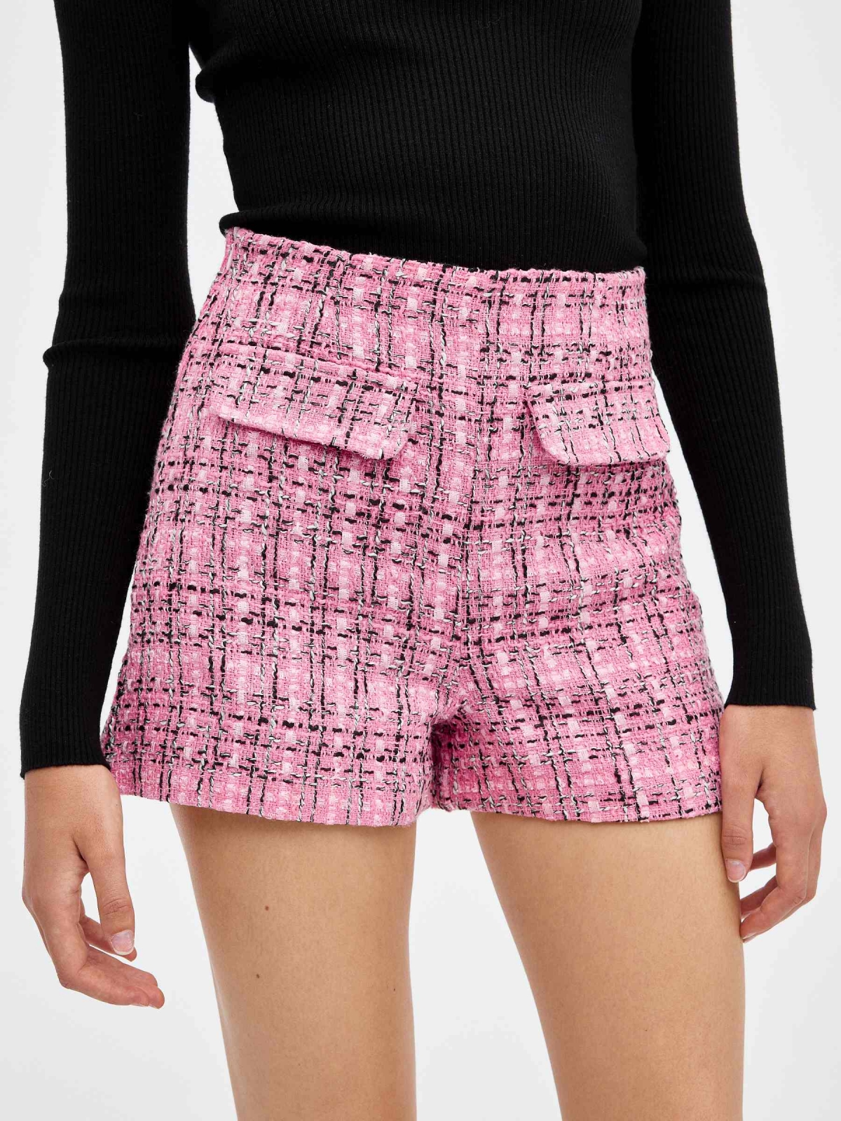 Jacquard print shorts with pockets bubblegum pink middle back view