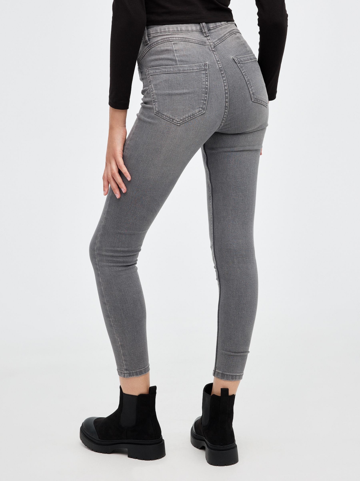 Skinny push up jeans medium rise medium grey middle back view