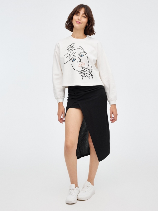 Crop sweatshirt with face off white front view