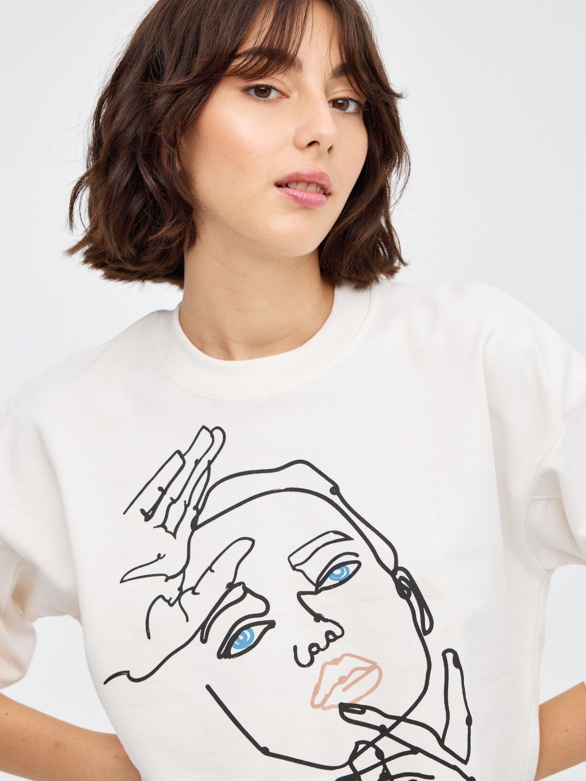 Crop sweatshirt with face off white detail view
