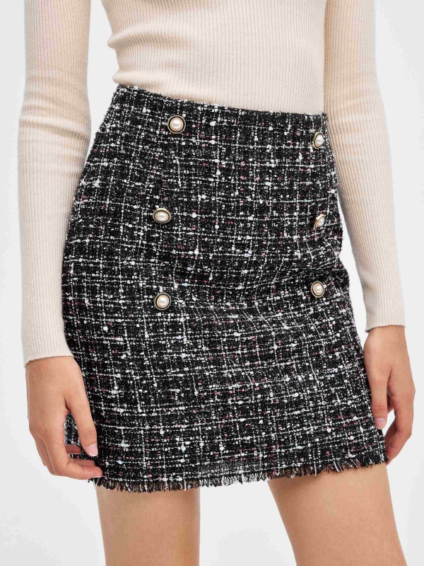 Mini jacquard skirt with buttons black middle back view