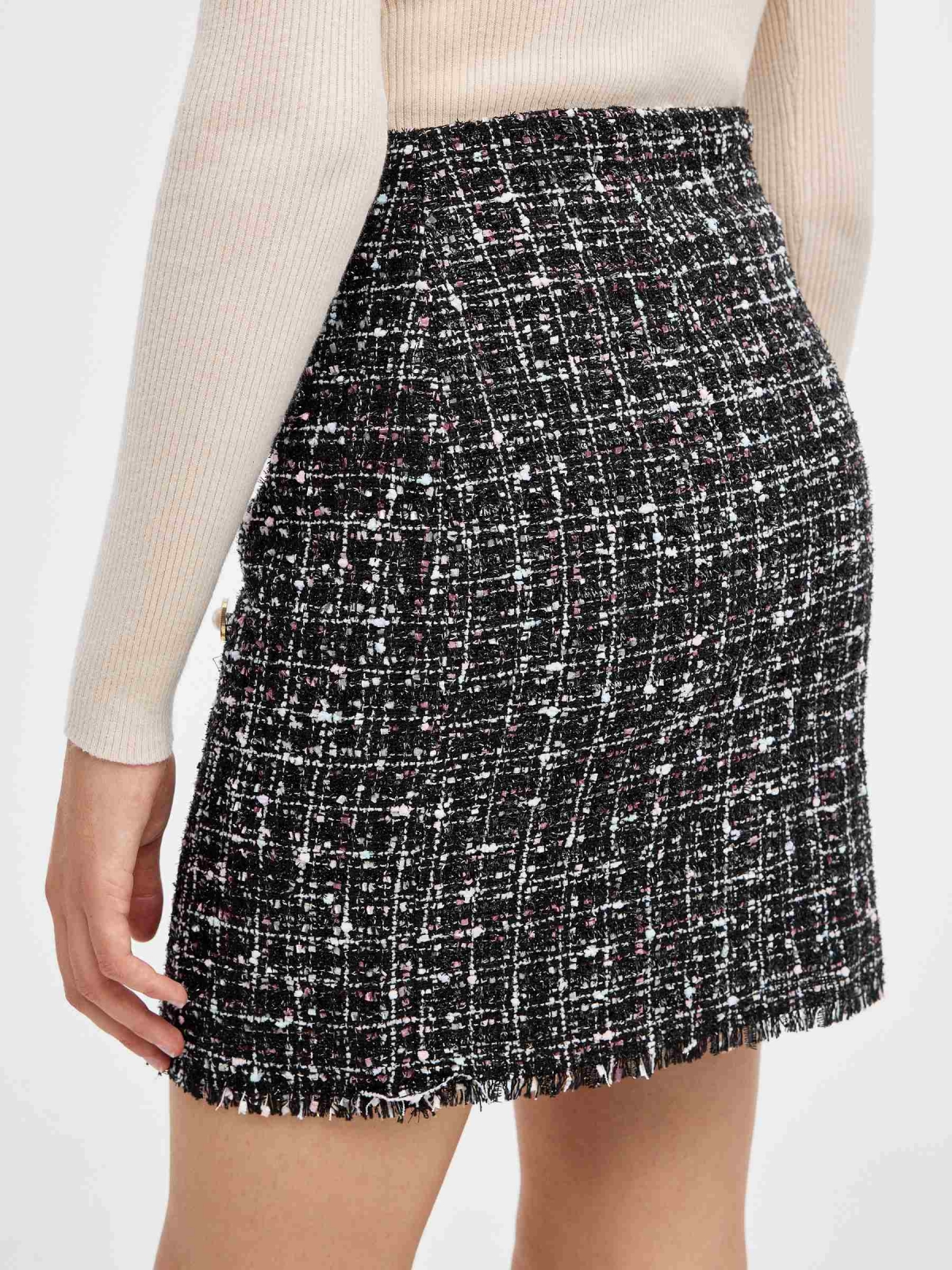 Mini jacquard skirt with buttons black front view