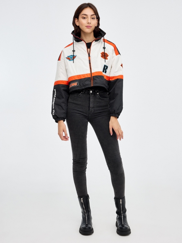 Nylon racing jacket off white front view