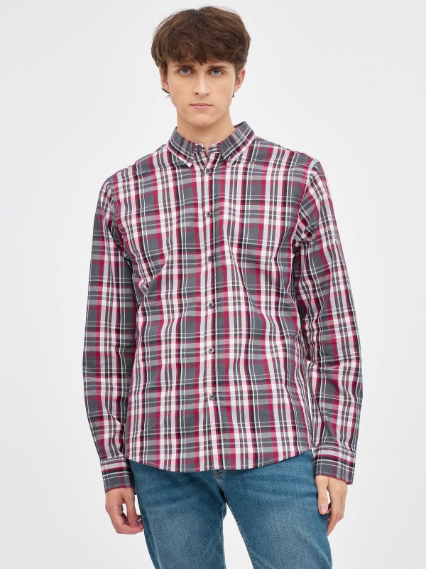 Checked cotton shirt red middle front view