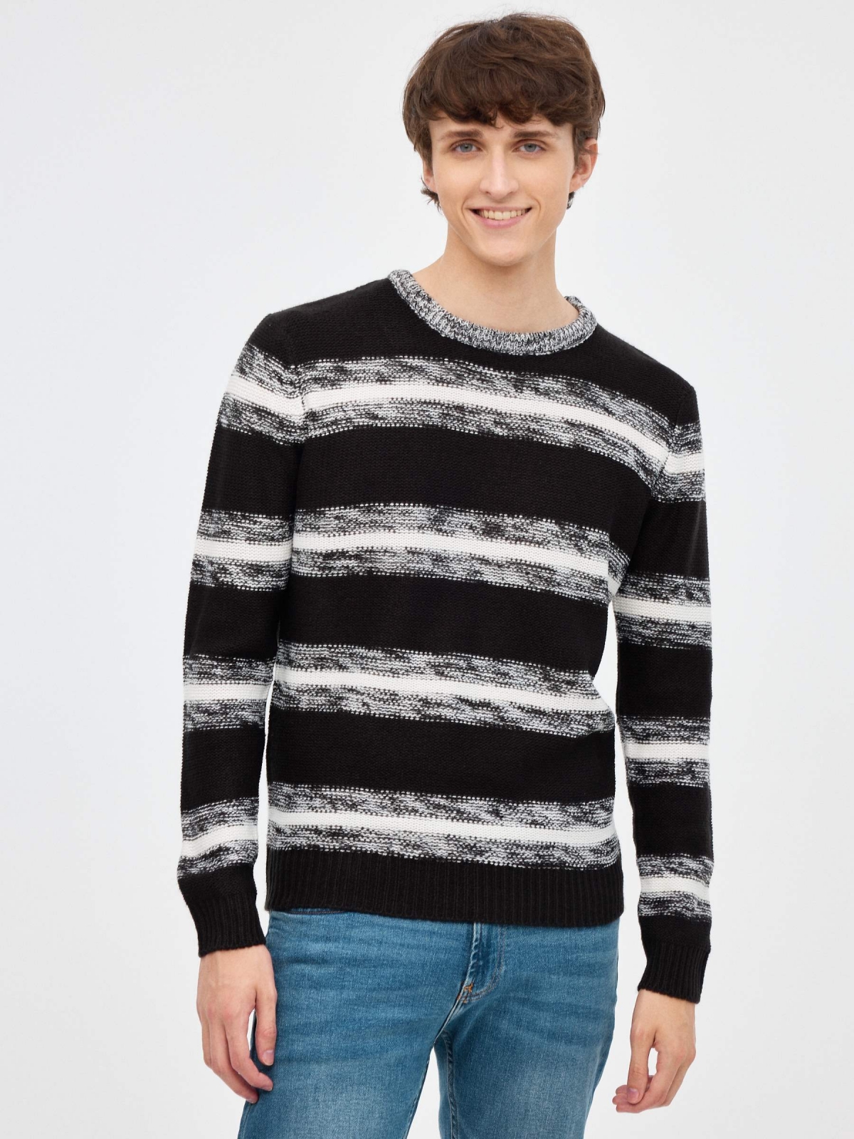 Marbled striped jumper black middle front view