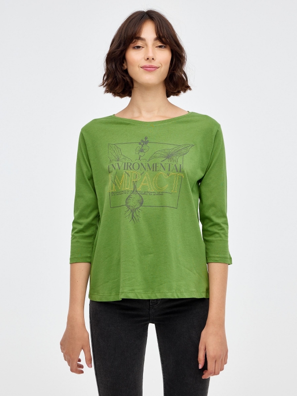 T-shirt ambiental verde oliva vista meia frontal