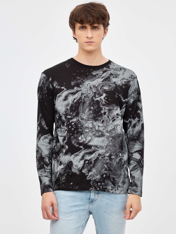 Psychedelic black T-shirt black middle front view