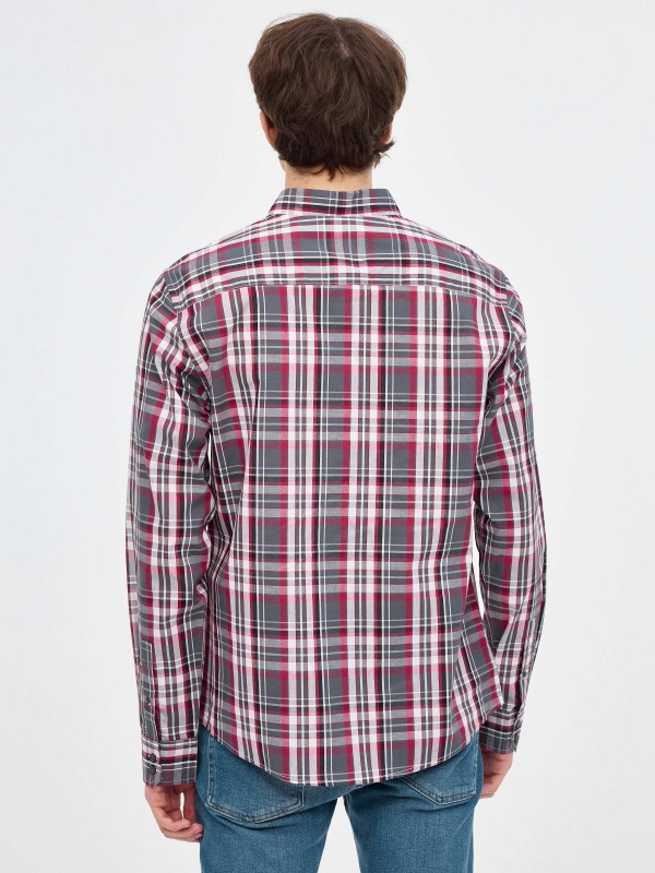 Checked cotton shirt red middle back view