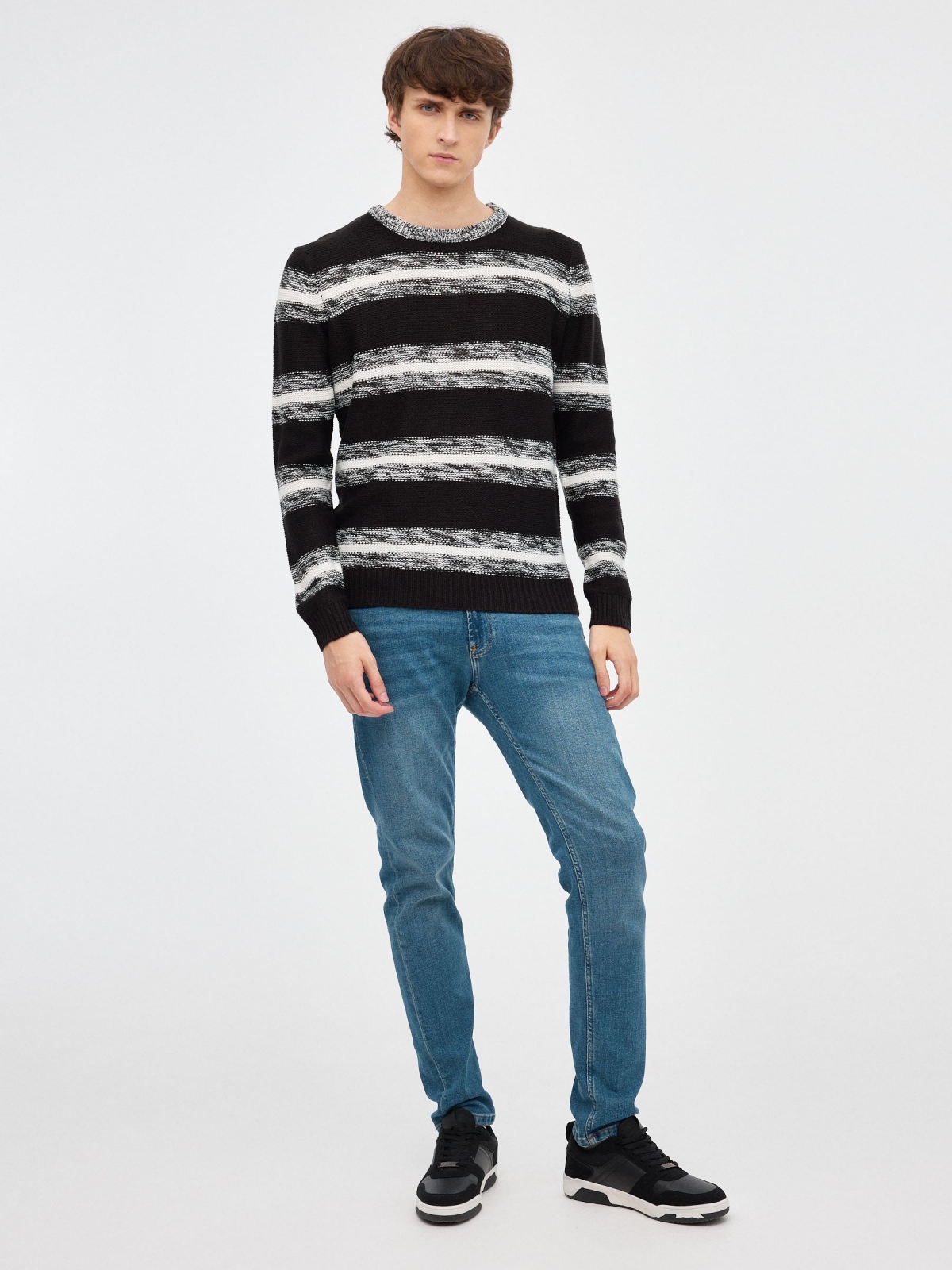 Marbled striped jumper black front view