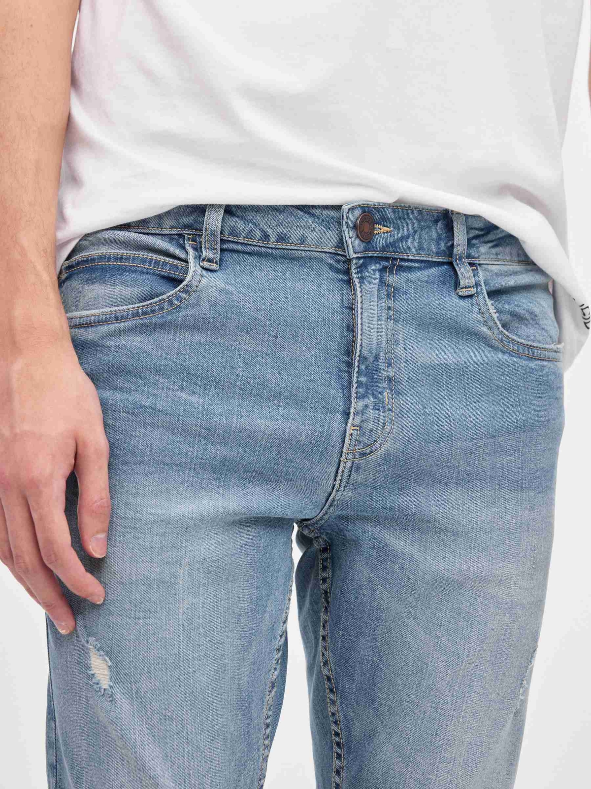 Jeans skinny denim rotos azul vista detalle