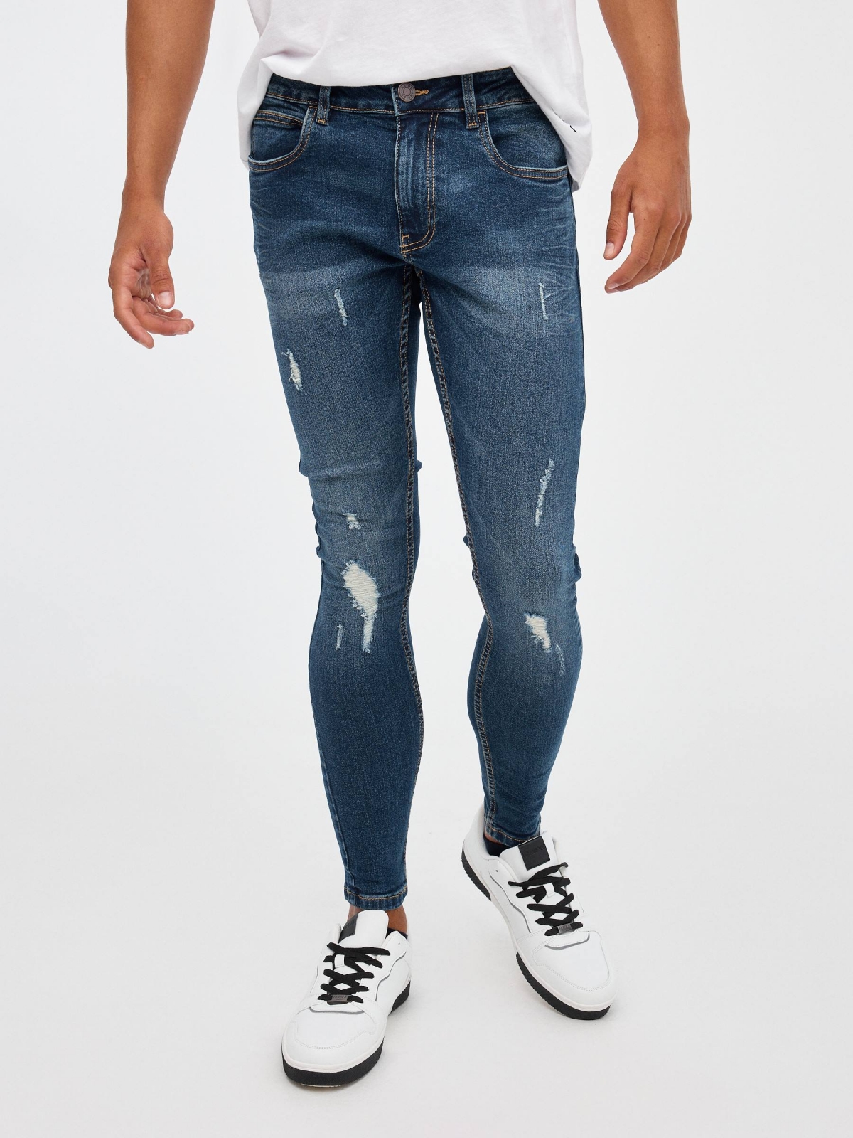 Men's superskinny jeans navy middle front view