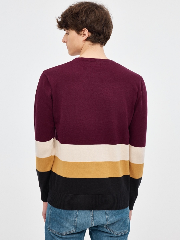Color block knitted sweater burgundy middle back view