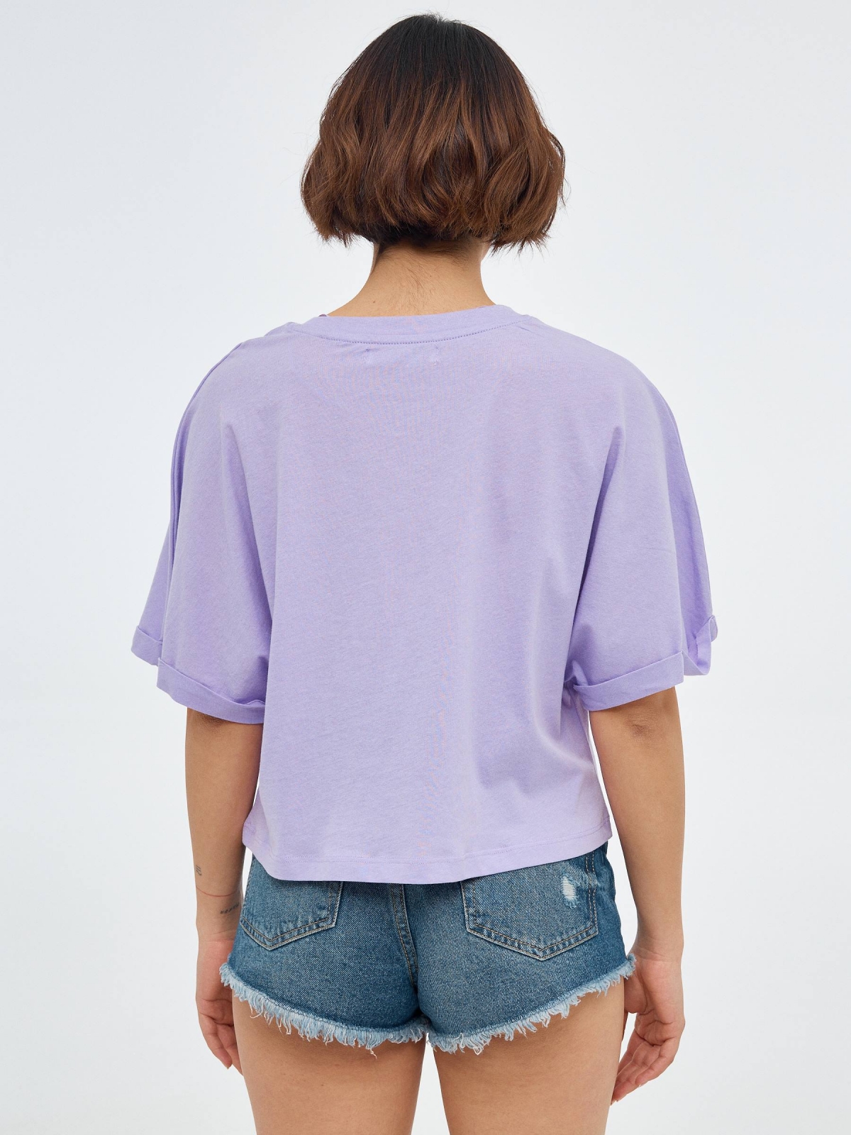 Printed crop top lilac middle back view