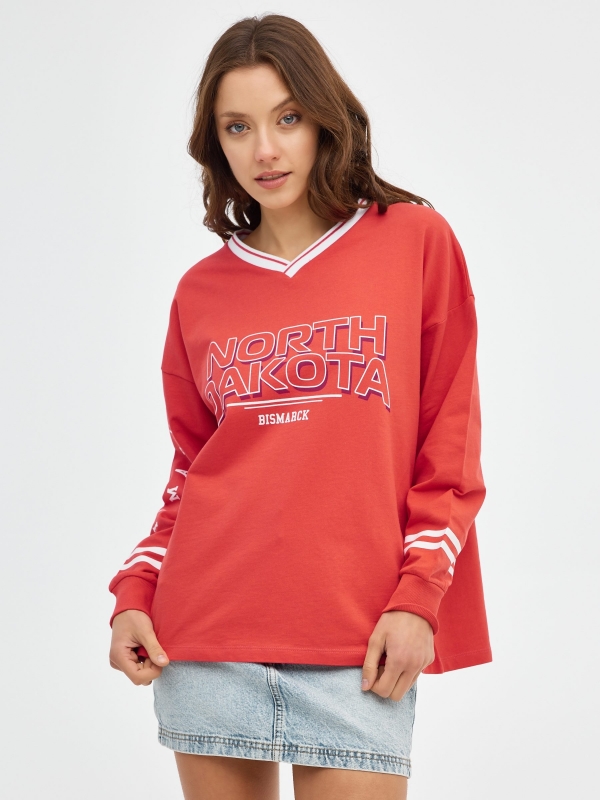 Sweatshirt do Dakota do Norte vermelho vista meia frontal