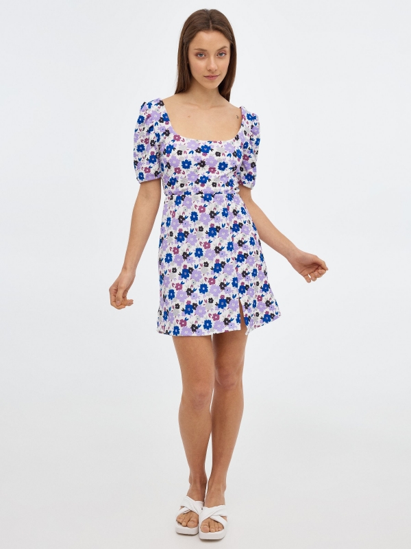 Mini dress with flower print multicolor front view