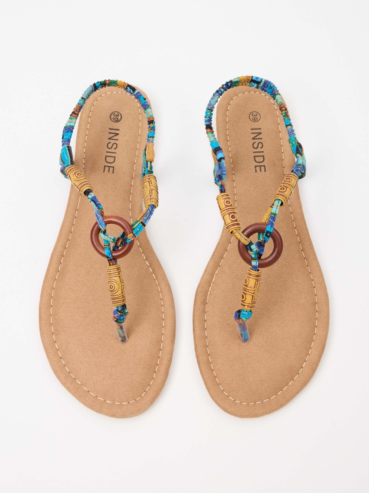 Flat toe sandal with beads multicolor lateral view