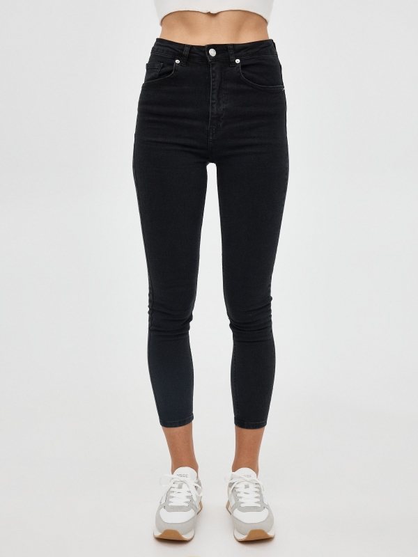 High rise skinny jeans black middle front view