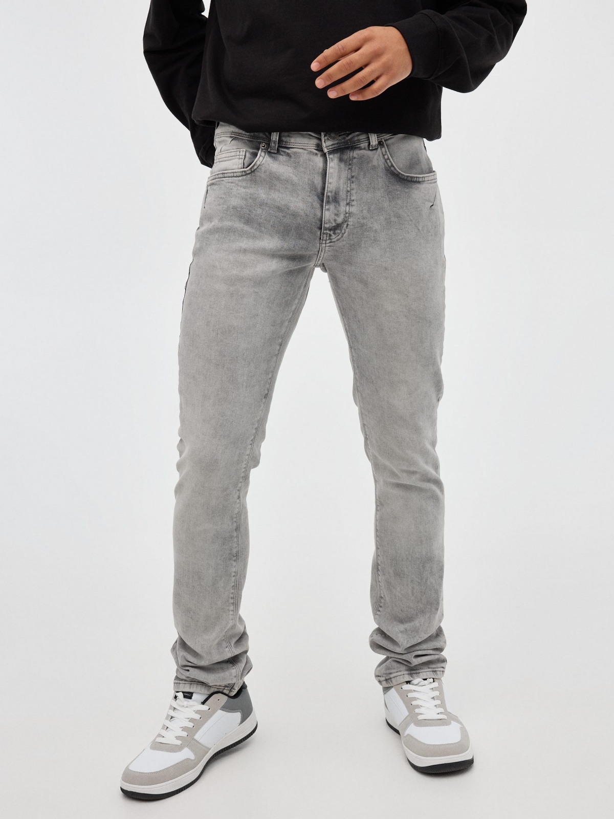 Light gray slim jeans grey middle front view