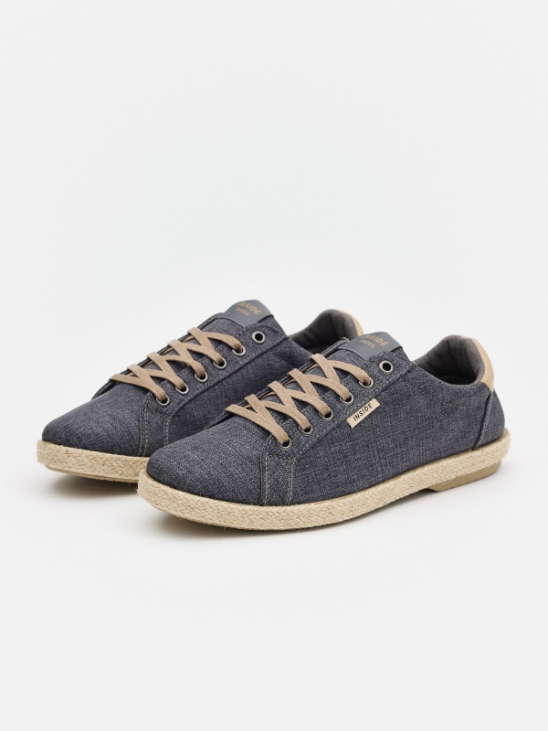 Washed canvas jute sneaker dark grey 45º front view