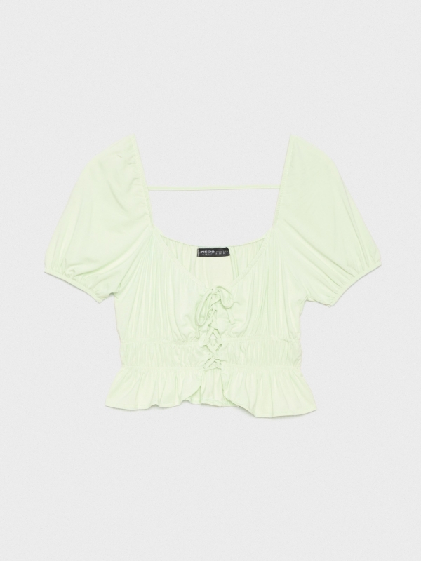  Camiseta cropped volante lace up verde claro