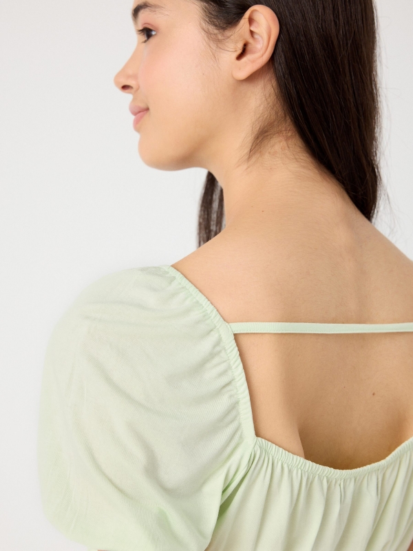 Lace up ruffle cropped t-shirt light green detail view