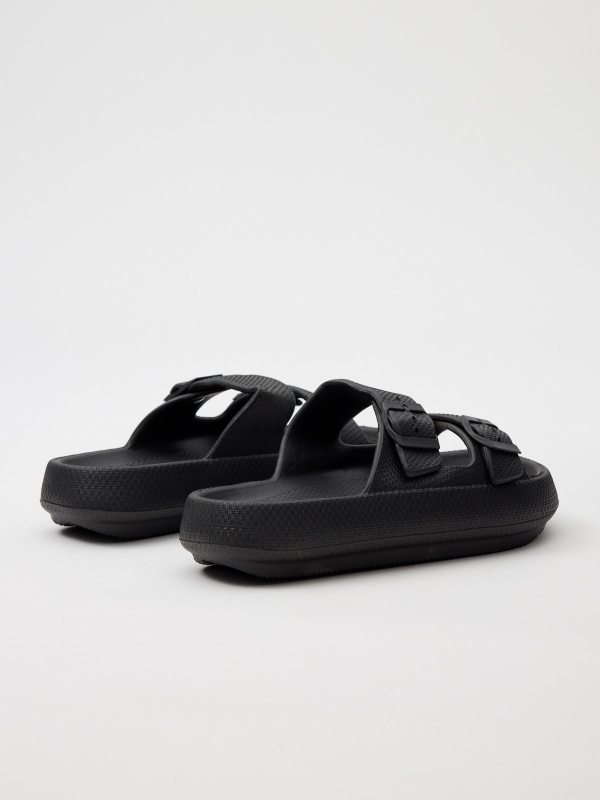 Beach flip flops with buckle fasteners black 45º front view