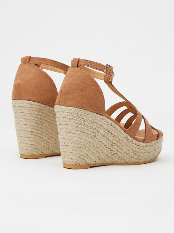 Jute wedge with straps light brown 45º back view