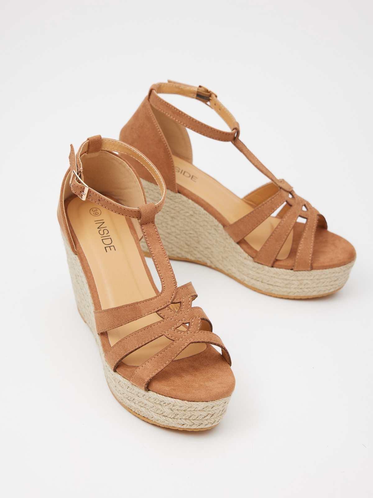 Jute wedge with straps light brown detail view
