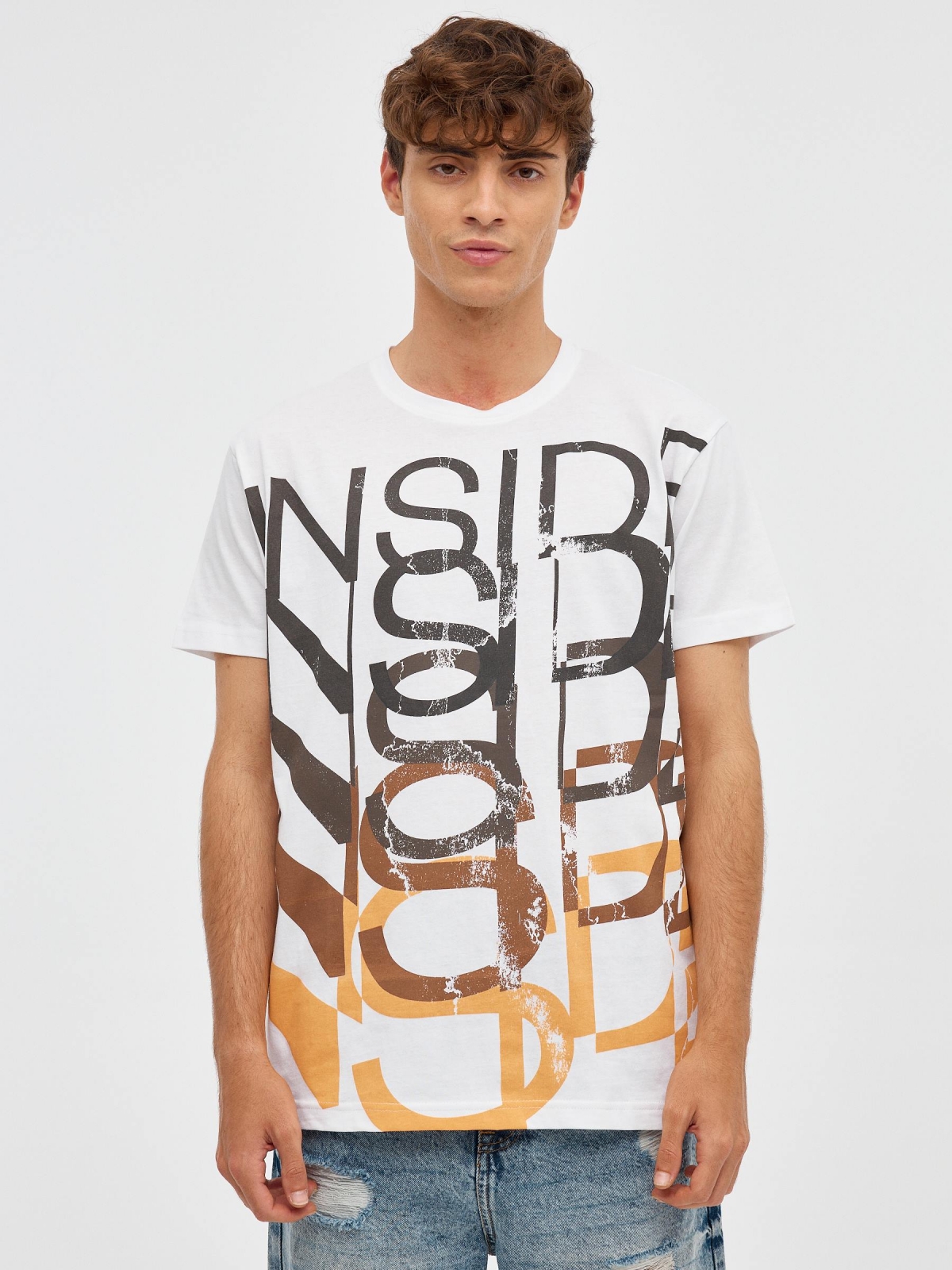INSIDE print T-shirt white middle front view