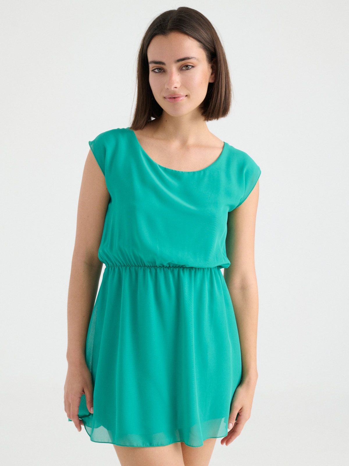 Elastic waist dress green middle front view
