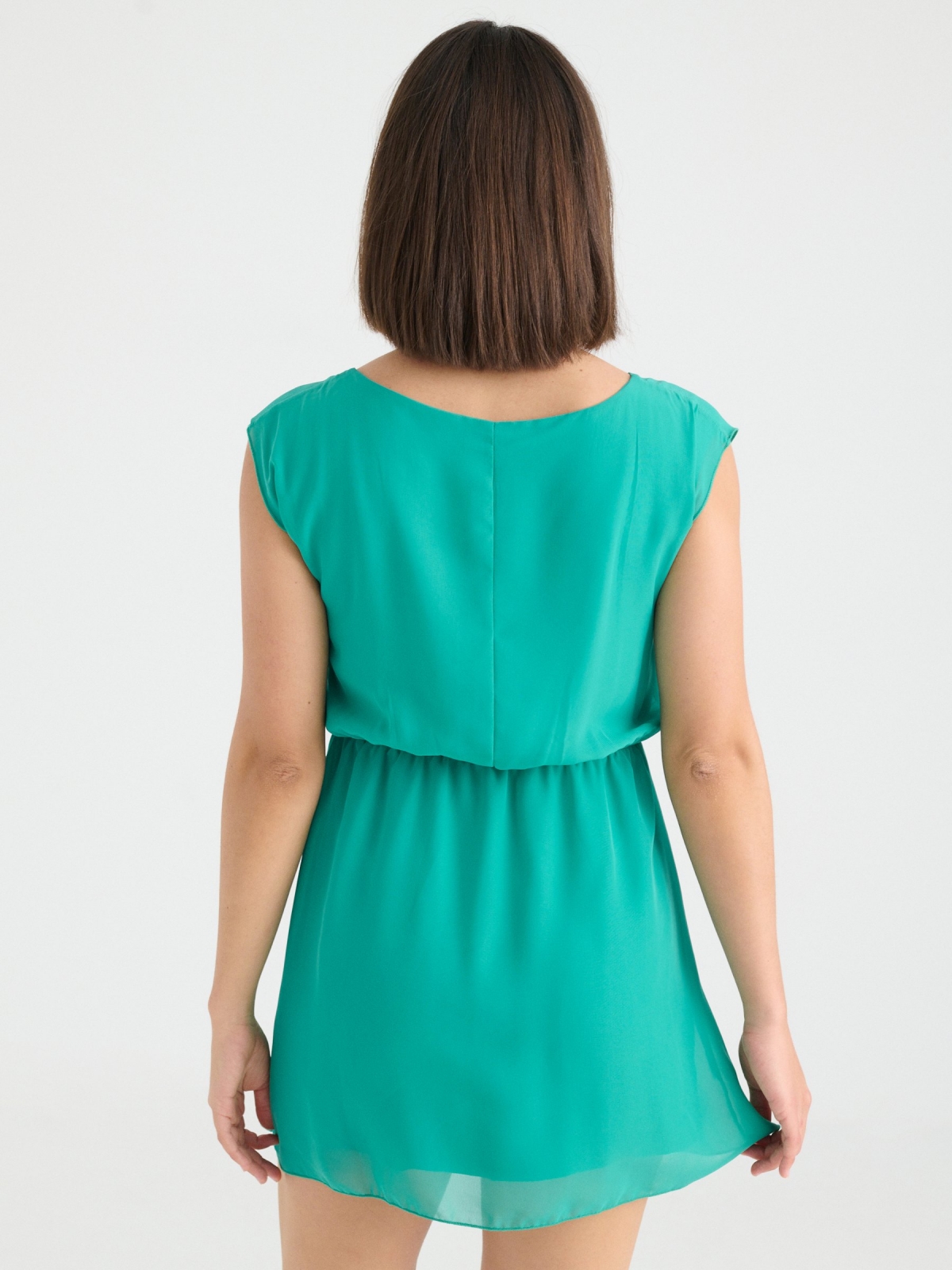 Elastic waist dress green middle back view