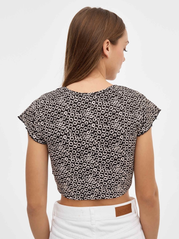 Crop T-shirt with rib black middle back view
