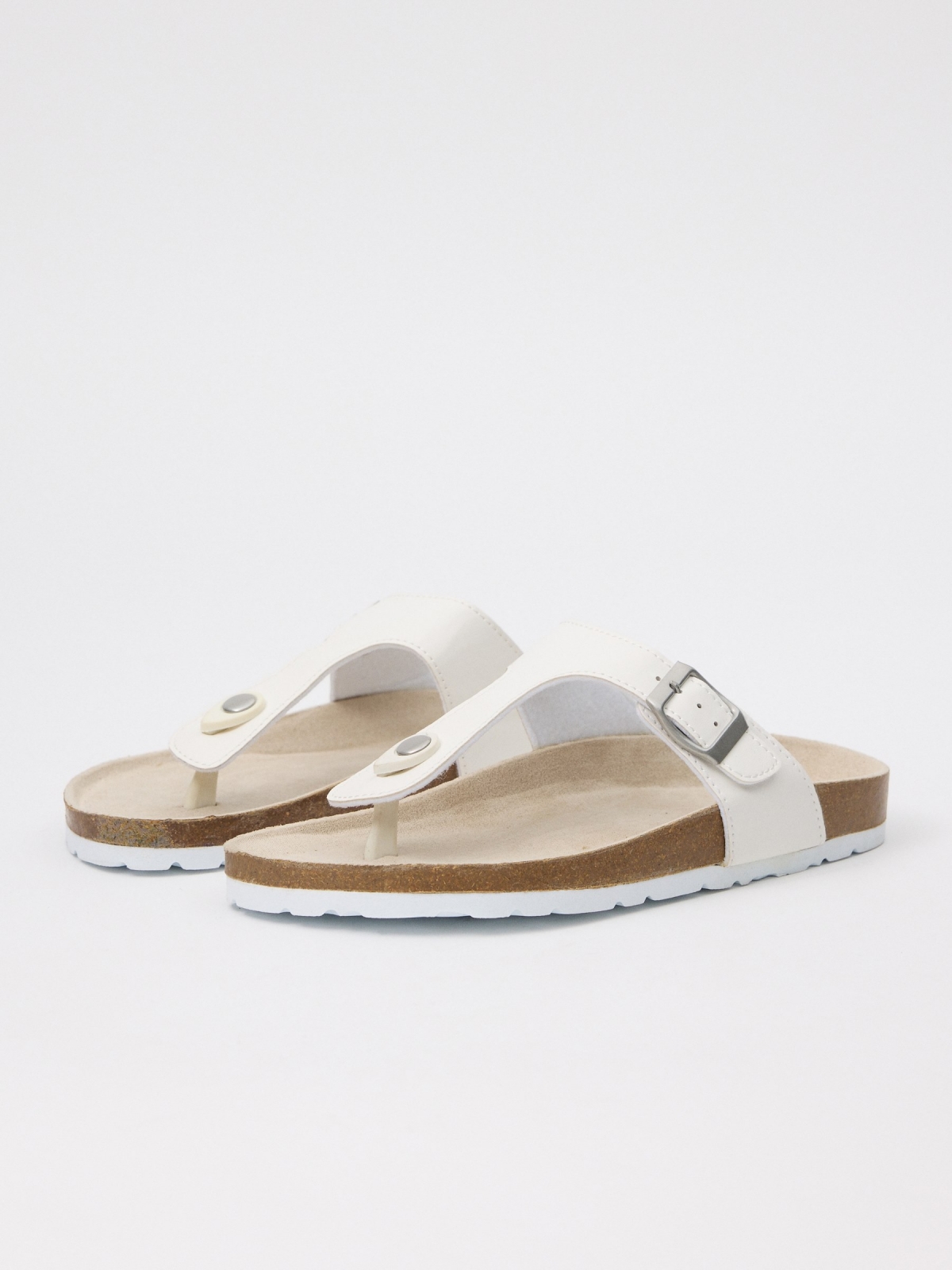 White leather effect toe sandal white 45º front view