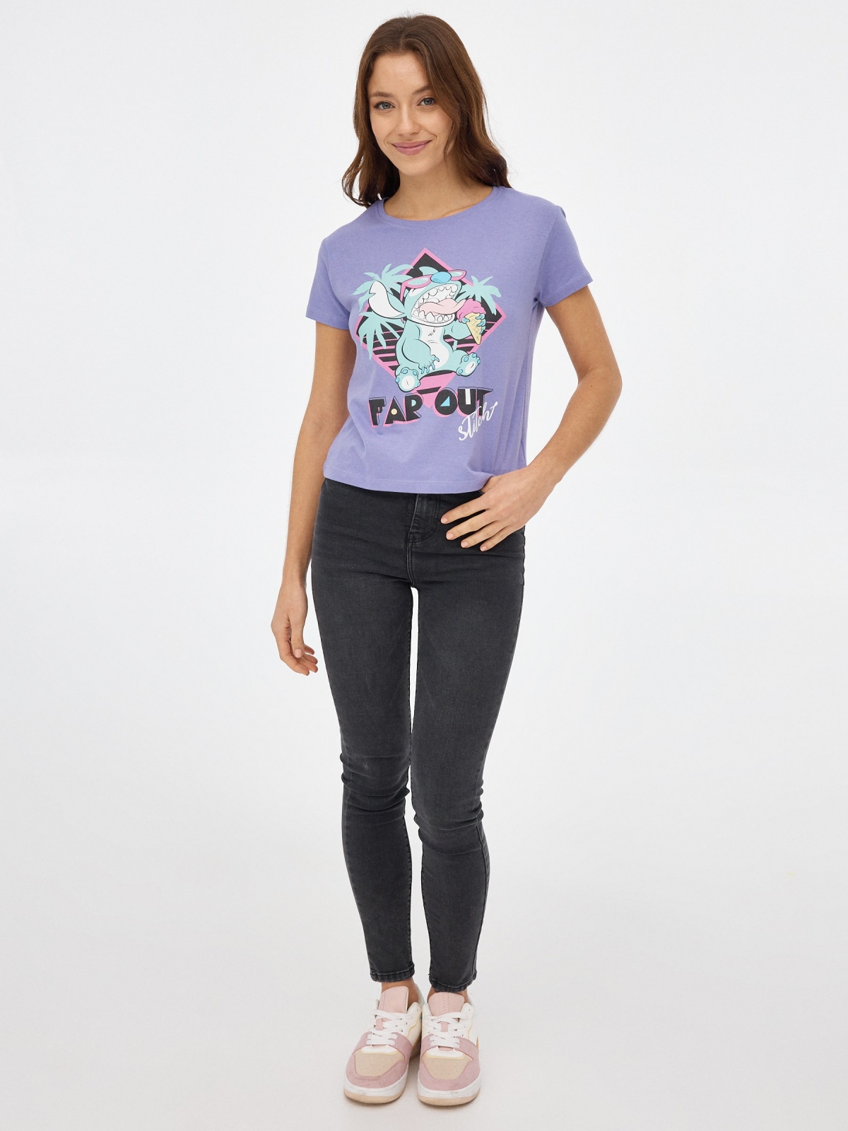 T-shirt Stitch lilás vista geral frontal