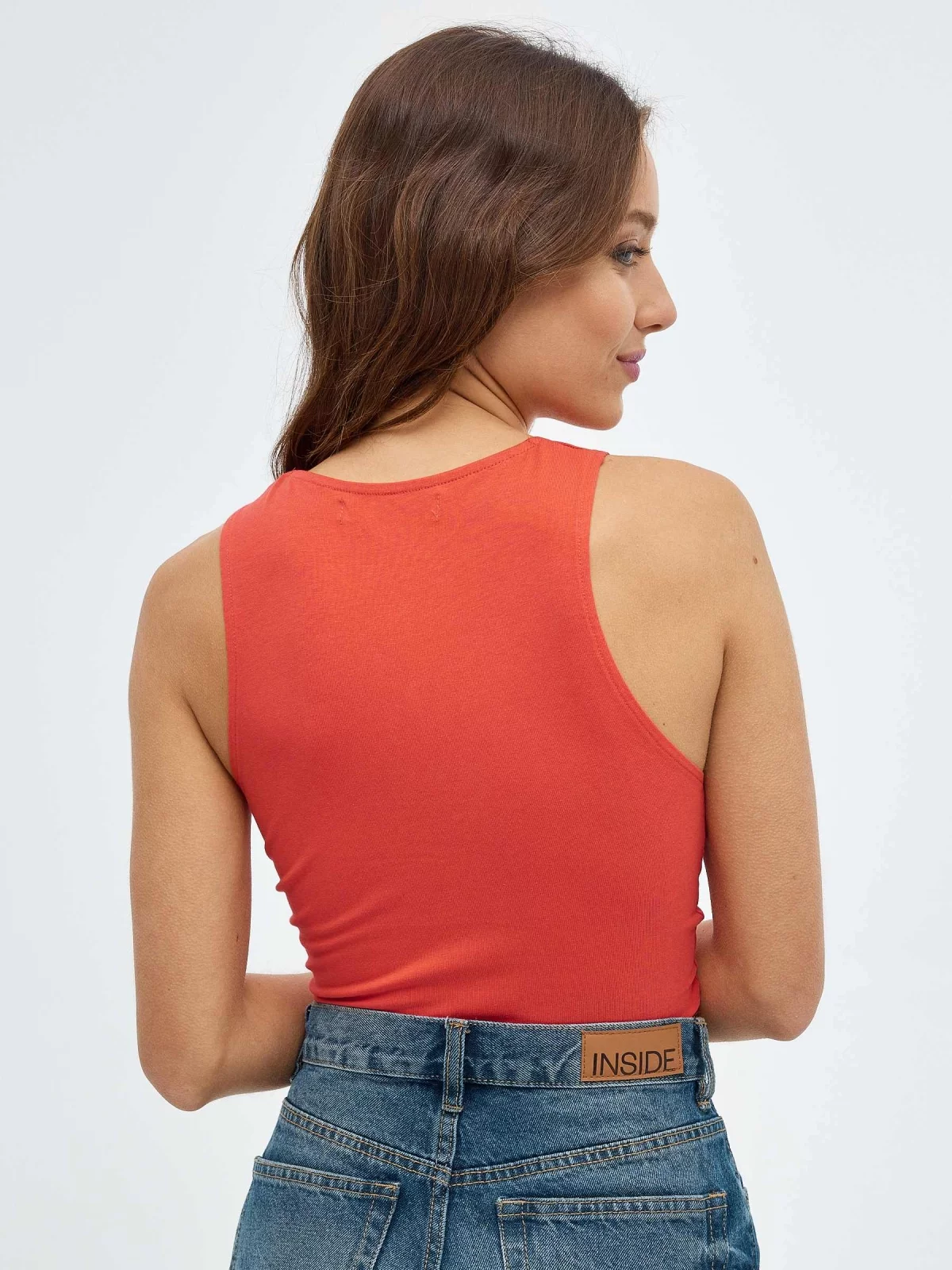 Crop top cut out red middle back view