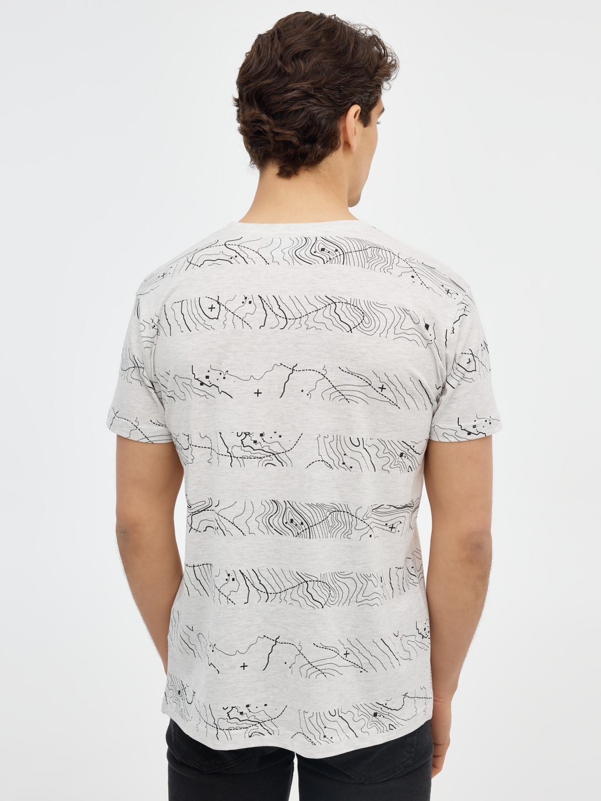 Topographic print T-shirt grey middle back view