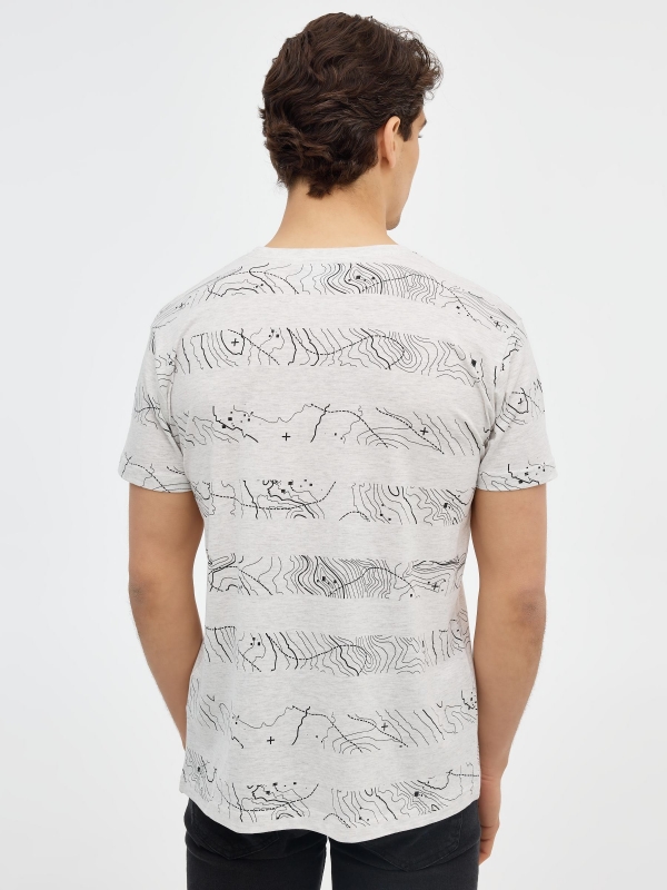 T-shirt de impressão topográfica cinza vista meia traseira