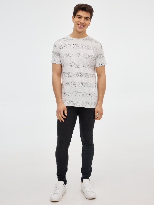 Topographic print T-shirt grey front view