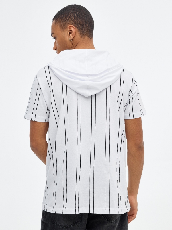 Striped T-shirt with hood white middle back view