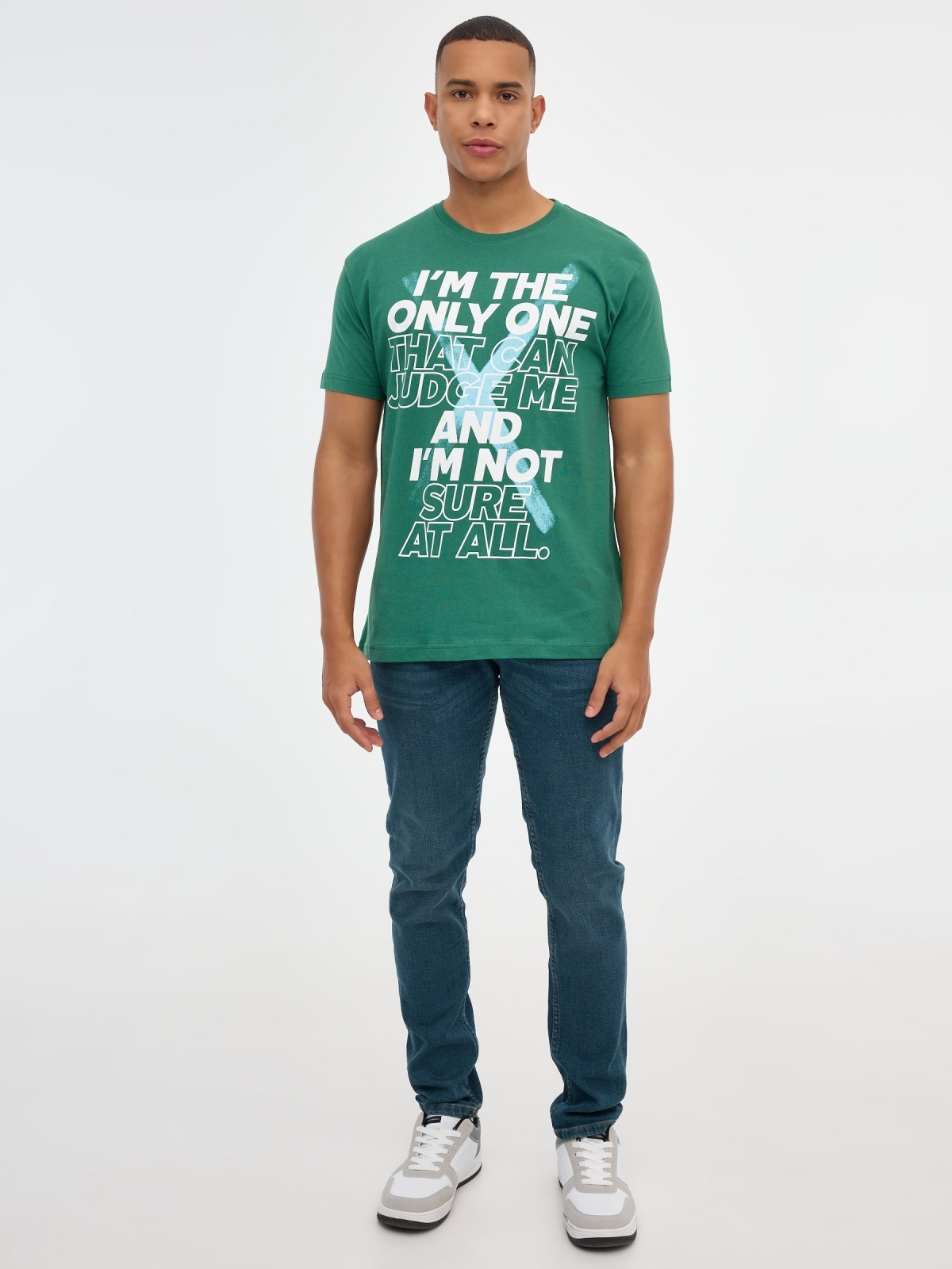 T-shirt printed text green front view