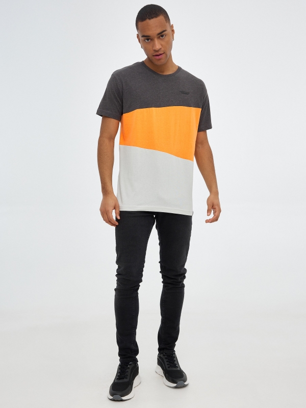 Tricolour block T-shirt dark grey front view