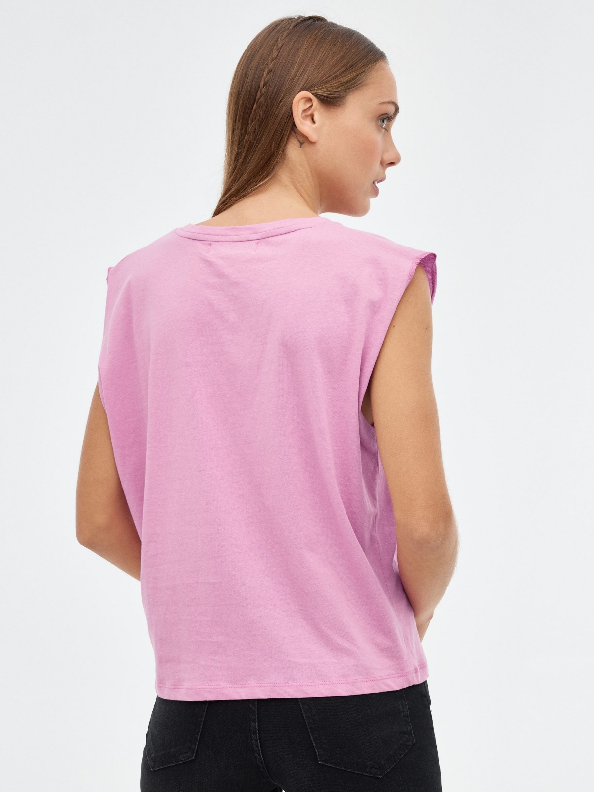 Sleeveless tiger t-shirt magenta middle back view