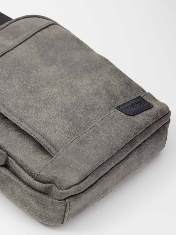 Grey leatherette crossbody grey detail view