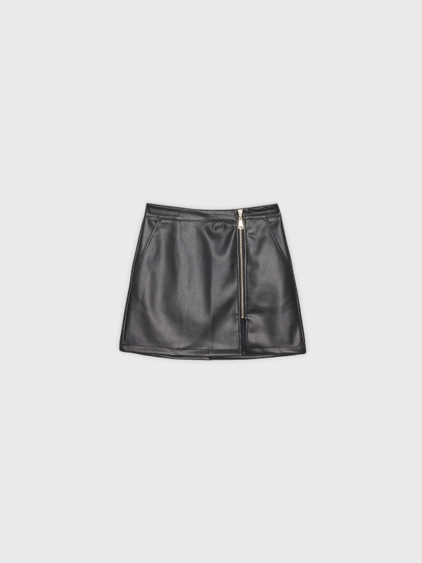  Leather effect mini skirt with zipper black