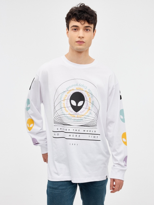 Camiseta print Aliens blanco vista media frontal