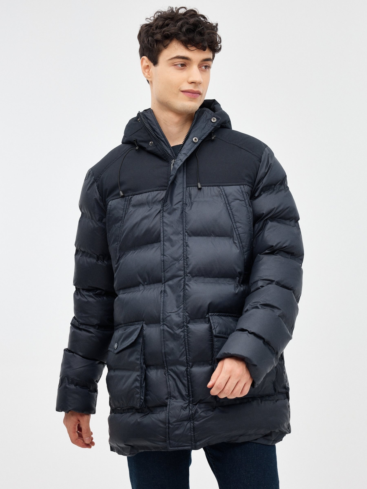 Hooded parka blue middle front view