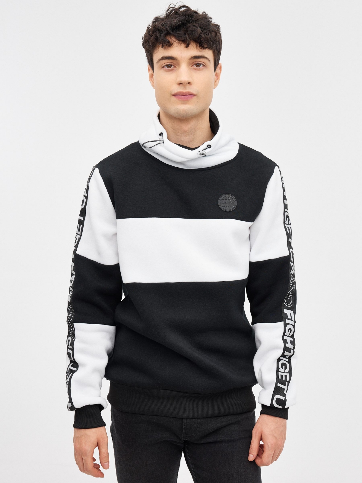 Sweatshirt with wrap-around collar black middle front view