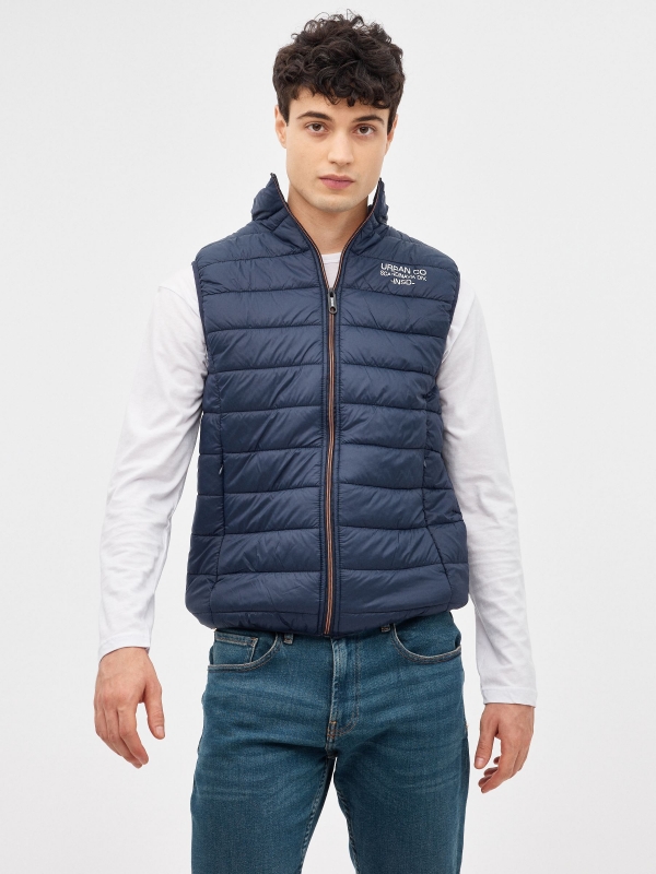 Quilted vest with graphic blue middle front view