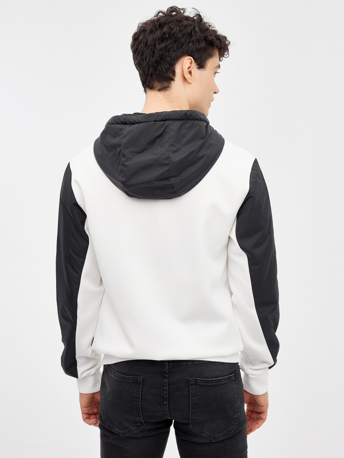 Sweatshirt with zippered pockets white middle back view